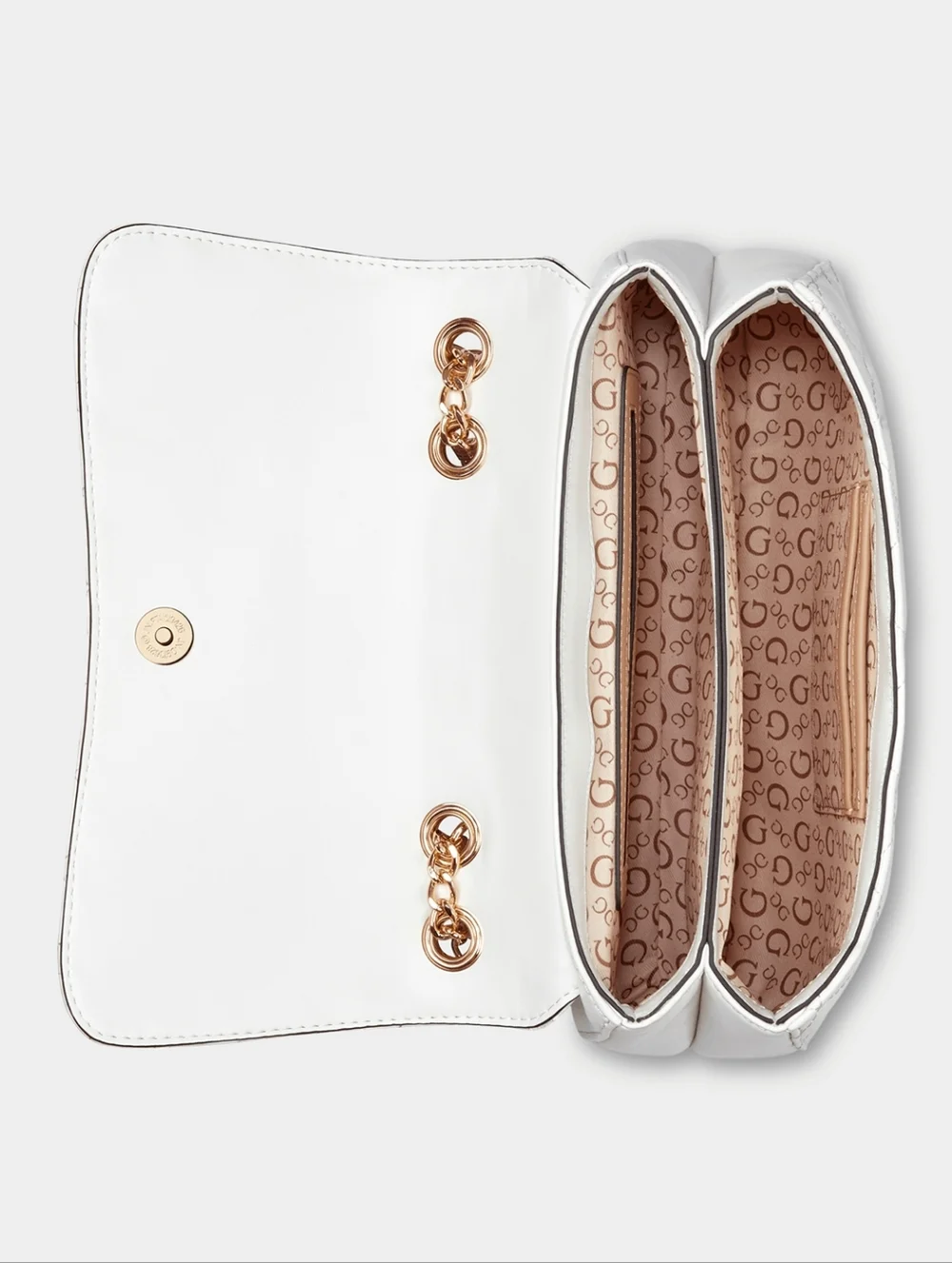Guess Quilted White Shoulder Bag with Gold Chain Strap